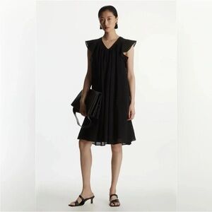 COS Black Cap Sleeve Ruffle Mini Dress Minimalist Flowy EUR 38